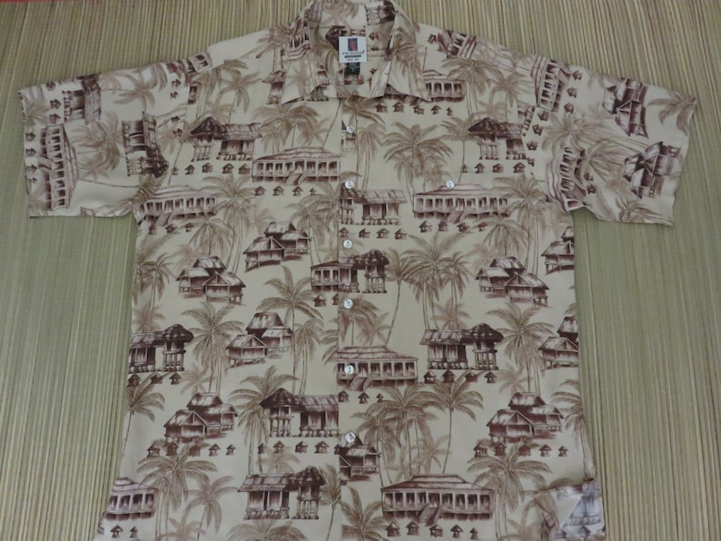 Vintage Hawaiian Shirt TORI RICHARD Asian Inspired Aloha Shirt Island Surfer Paradise Beach Huts Mens Camp L Oahu Le/'w/'s Shirt Shack