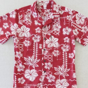 Hawaiian Shirt, PALMWAVE Hawaii Shirt, Red Aloha Shirt, Tropical Tribal Beach Shirt, 100% Cotton Mens Size MEDIUM