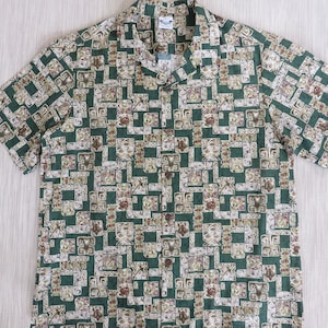 Hawaiian Shirt ISLAND WEAR Men Turtle Tiki Tribal Print Aloha Shirt Beach Wear Surfer 100% Cotton Camp Shirt - L - Oahu Lew&#39;s Shirt Shack