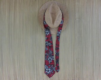Hawaiian Tie HAWAII Ties Hibiscus Floral Mod 70s Novelty Vintage Mens Tribal Tiki Necktie - Oahu Lew's Shirt Shack