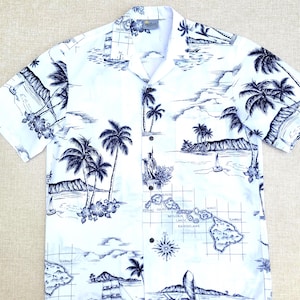 Vintage Hawaiian Shirt, ROYAL CREATIONS Hawaiian Shirt, Hawaii Island Map Aloha Shirt, Made in Hawaii, Cotton Poly Blend Men&#39;s Size M