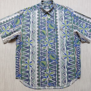 Vintage Hawaiian Shirt GUESS Mod Turtle Aloha Shirt by Georges Marciano Double Chest Pockets 100% Cotton Camp - M - Oahu Lew&#39;s Shirt Shack