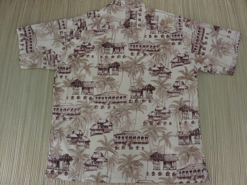 Vintage Hawaiian Shirt TORI RICHARD Asian Inspired Aloha Shirt Island Surfer Paradise Beach Huts Mens Camp L Oahu Le/'w/'s Shirt Shack