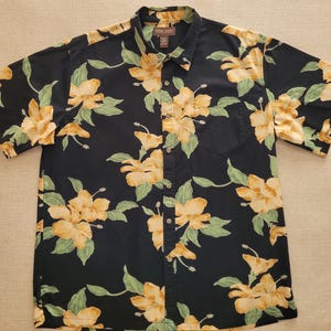 Hawaiian Shirt COOKE STREET Aloha Hawaii Shirt Black Tropical Hibiscus Flower Mens 100% Cotton Camp, Mens Size 2XL