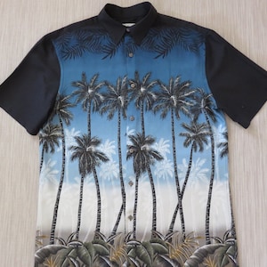 Hawaiian Shirt ISLAND SHORES Tropical Aloha Shirt Midnight Black Swaying Palm Trees Clubbing Vibe Mens Camp - M - Oahu Lew's Shirt Shack