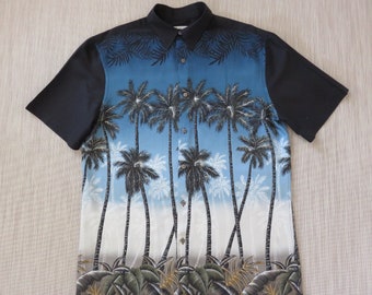 Hawaiian Shirt ISLAND SHORES tropischen Aloha Shirt Mitternacht schwarz schwankende Palmen Clubbing Vibe Herren Camp - M - Oahu Lew Shirt Shack