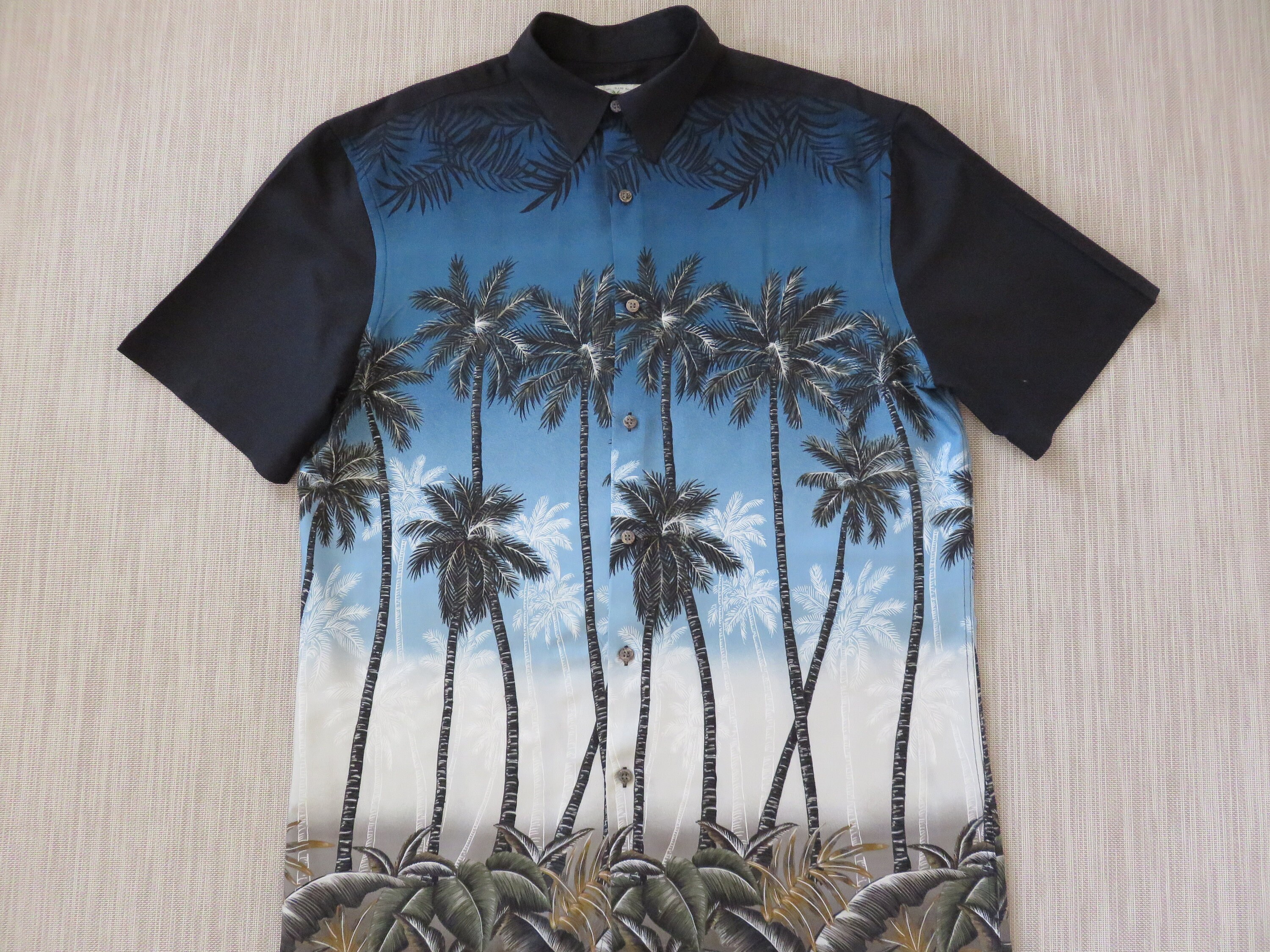 Silk Palm Tree and Bird print Hawaiian Button Down Shirt