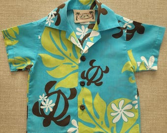 Jungen Hawaiihemd, E & K FASHION Schildkröte Shirt, Made In Hawaii, Kinder Aloha Shirt, Baumwolle Poly Mischung Button Down Größe 6 Monate