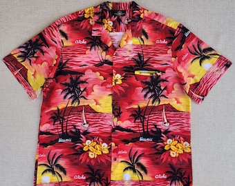 Hawaiihemd ROYAL CREATIONS Made in Hawaii Sommer Sunset Shirt Tropisch Welle Kriegerin 100% Baumwolle Camp Herren Größe XXL