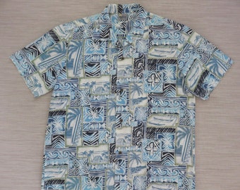 Hawaiian Shirt Men ROYAL CREATIONS Surfer Aloha Shirt Surfboard Outrigger Canoe Tiki Tribal Vintage Camp - XL - Oahu Lew's Shirt Shack