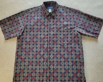 Hawaiian Shirt, COOKE STREET Hawaiian Shirt, Hawaii Aloha Shirt, Modern Circular Flower Design, 100% Cotton Mens Size M