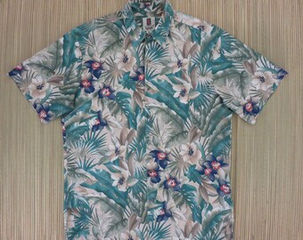 Hawaiian Shirt TORI RICHARD Honolulu Hawaii Tropical Rain Forest Print Aloha Shirt Floral Mens 100% Cotton Camp - M - Oahu Lew's Shirt Shack