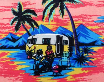 Hawaiihemd VANS Hawaiihemd OFF the WALL Camping Anhänger At The Beach Hemd Herren 100% Baumwolle Camp Größe Large