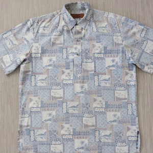 Herren Hawaiihemd INSEL TRADITIONS von Hawaii Tropical Getaway Postkarte 100% Baumwolle Reverse Print Pullover - L - Oahu Lew's Shirt Shack