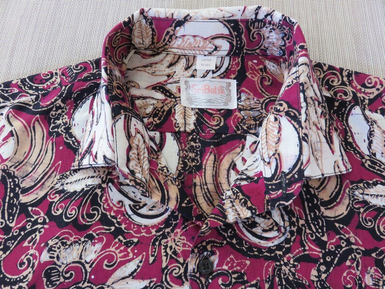 L Oahu Lew/'s Shirt Shack Hawaiian Shirt Batik Shirt SRI BATIK Vintage Ethnic Hipster Boho Hippie Tropical Bohemian 100/% Cotton Camp Mens