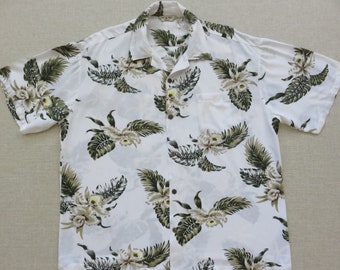 Koszula hawajska męska, HULA Koszula HULA Hawaii, biała na białym tle Tropikalna koszula Aloha, 100% Rayon Camp, rozmiar męski XXLarge