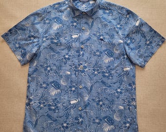 TOMMY BAHAMA Hemd, Tommy Bahama Hawaiihemd, Blau Hawaii Cocktails Mixgetränke, 100% Baumwolle Strandmode Herrengröße M