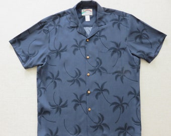 Hawaiian Shirt, PARADISE FOUND Hawaii Shirt, Made in Hawaii, Tropical Palm Tree Aloha Shirt, Black Beach Shirt, 100% Rayon, Mens Size MEDIUM