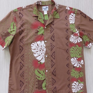 Hawaiian Shirt Men PARADISE STYLE Hawaii Aloha Shirt Polynesian Tribal Tattoo Bold Philodendron Leaves Camp - XL - Oahu Lew&#39;s Shirt Shack