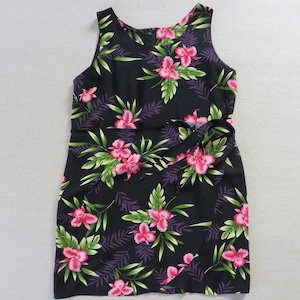 TWO PALMS Hawaiian Sarong Dress, Women&#39;s Hawaii Black Mini Dress, 100% Rayon Swimsuit Cover Up Top, Made in Hawaii, Woman Size XL