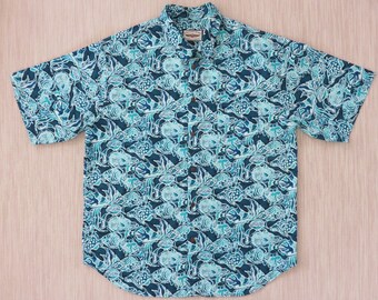 Hawaiian Shirt STRAIGHT DOWN Clothing Company Funky Tropical Fish Print 100% Cotton Aloha Shirt Mens - 2XL - Oahu Lew's Shirt Shack