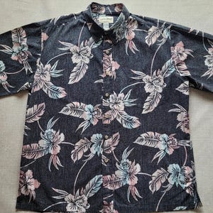 Hawaiian Shirt COOKE STREET Aloha Hawaii Shirt Black Tropical Hibiscus Flower Mens 100% Cotton Camp, Men Size XL