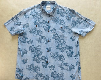 TOMMY BAHAMA Hawaiihemd, urheberrechtlich geschütztes Hibiskus-Blumendesigner-Button-Down, 100% Seidenblau-Hawaiihemd, 2 Brusttaschen, Herrengröße XXL