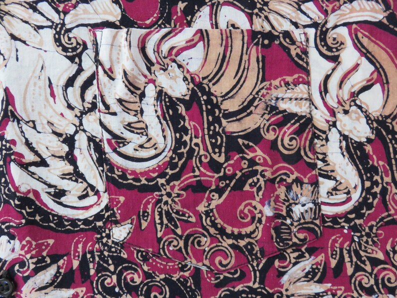 L Oahu Lew/'s Shirt Shack Hawaiian Shirt Batik Shirt SRI BATIK Vintage Ethnic Hipster Boho Hippie Tropical Bohemian 100/% Cotton Camp Mens