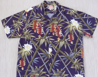 Hawaiian Shirt TAMARE Vintage Hawaii Tropical Print Bamboo Rainforest Mod Retro 70s Vibe 100% Cotton Men Camp - 2XL - Oahu Lew's Shirt Shack