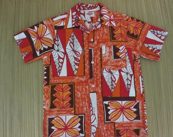 Vintage Hawaiian Shirt 60s POMARE Tribal Tiki Totem Rockabilly Atomic Super Mod Beach Boy Surf Mens - S - Oahu Lew's Shirt Shack