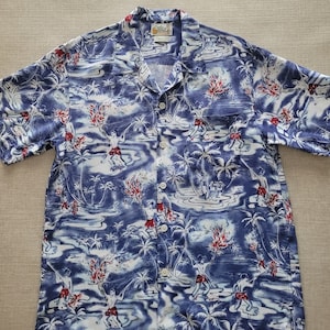LUCKY BEACH Hula Wear, Paradise Found Hawaiian Shirt, Aloha Hawaii Shirt, Retro Vintage Print, 100% Rayon Mens Size SMALL
