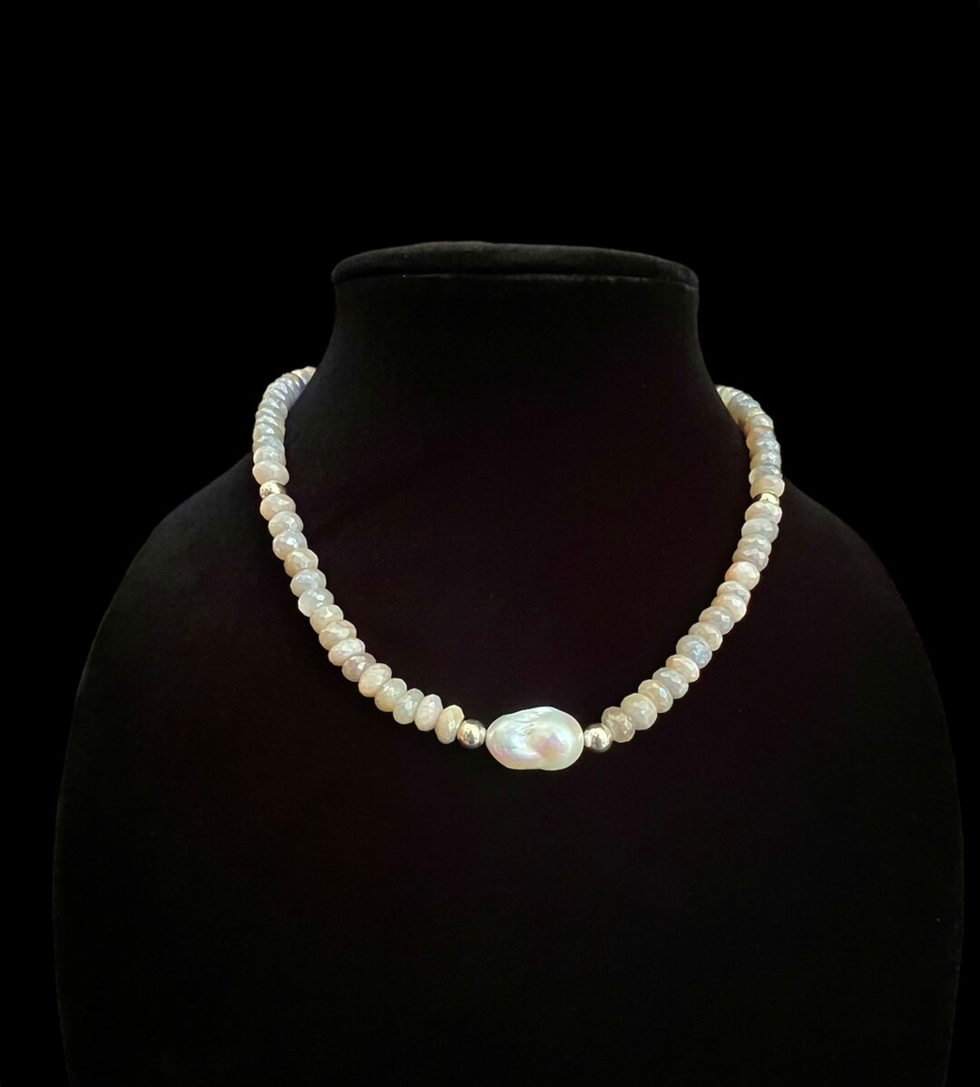 Moonstone With Pearl Necklace In Gold