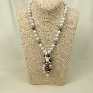 Fresh water pearls necklace- bridal necklace-Pearl Cluster necklace and earrings set-gemstone necklace-Free shipping-handmade necklace.