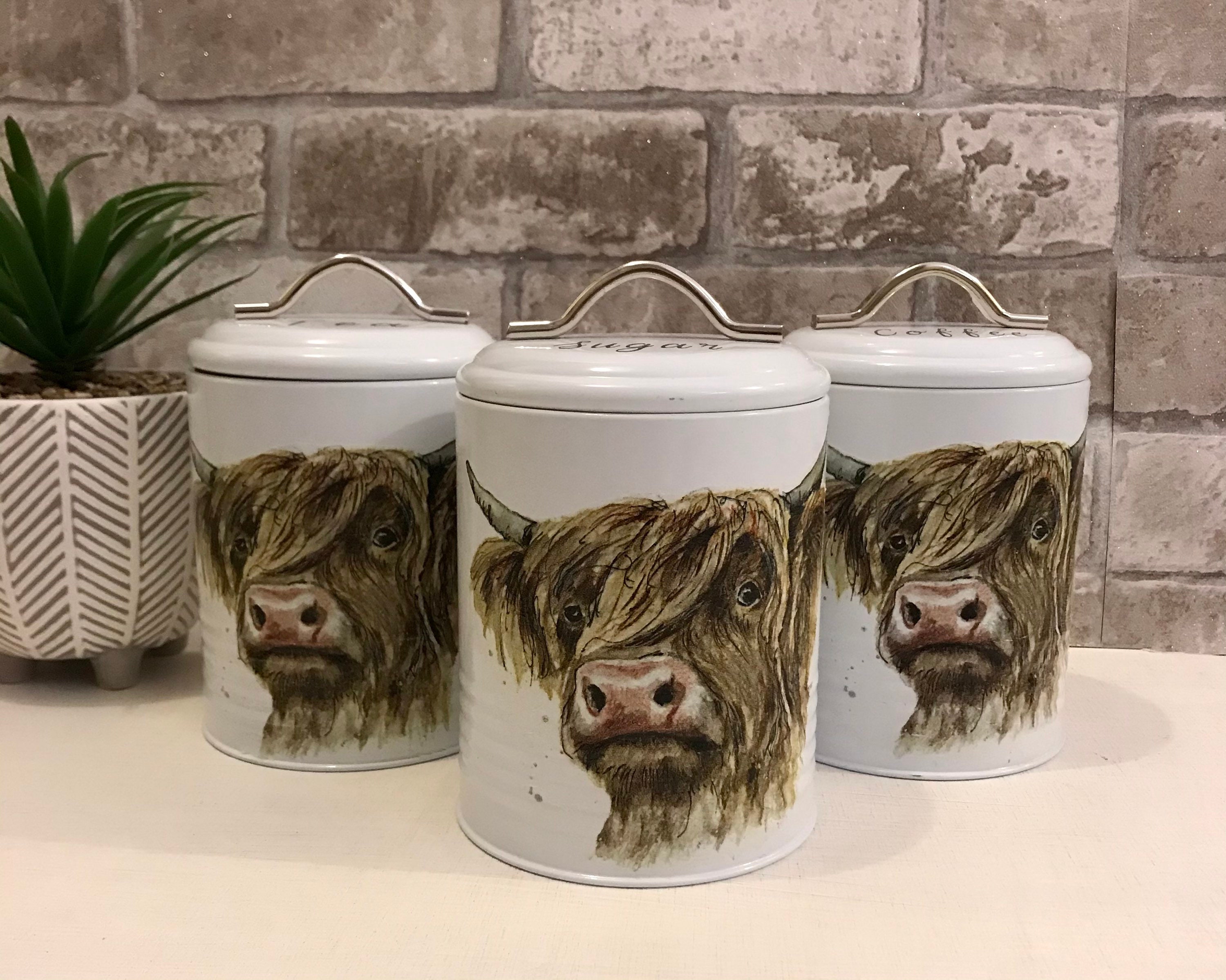 Highland cow Tea Coffee Sugar canisters Etsy