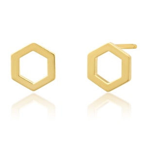14k Solid Gold  Hexagon Shape Stud Earring
