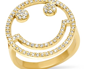 Smile Face Pave Diamond Ring