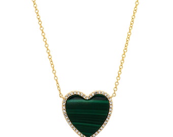 Malachite with Diamonds Heart Necklace