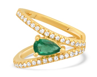 14K Emerald and Diamonds Ear Cuff