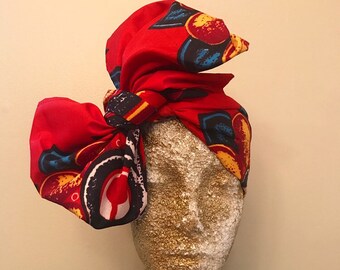 Red Kuchena Half Head Wrap