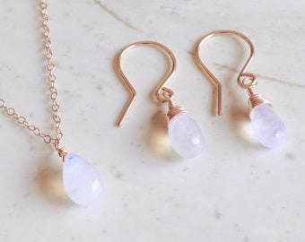 June Necklace, Moonstone Necklace and Earring Set,June Birthstone,Moonstone Necklace,Moonstone Earrings,Gifts For Her