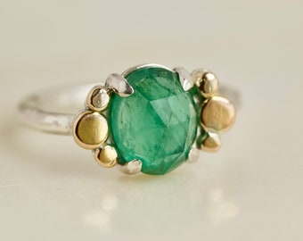 Zambian Emerald Ring with 14K Gold Embellishments, May Birthstone, Zambian Emerald Jewelry, Zambian Emerald Ring, Gifts For Her