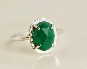 Zambian Emerald Ring with 14K Gold Embellishments, May Birthstone, Zambian Emerald Jewelry, Zambian Emerald Ring, Gifts For Her