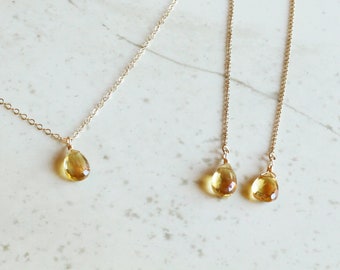 Conjunto de joyas de citrino: collar chapado en oro y pendientes de rosca