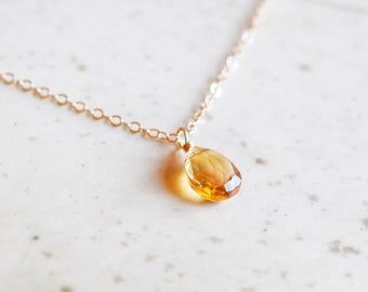 Citrine Necklace, November Birthstone, Citrine Jewelry, Dainty Necklace, Gold Filled, Sterling SIlver, Rose Gold, Gifts For Her