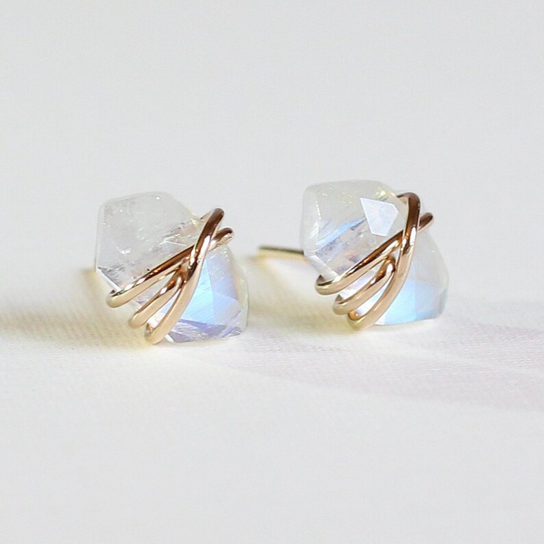 Rainbow Moonstone Stud Earrings Moonstone Earrings June Etsy