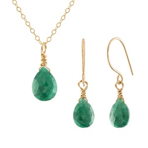Smaragd Halskette und Ohrring Set, Mai Birthstone, Smaragd Schmuck, Smaragd Halskette, Smaragd Ohrringe, Geschenke für sie