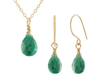 Emerald Necklace and Earring Set, May Birthstone, Emerald Jewelry, Emerald Necklace, Emerald Earrings, Gifts For Her