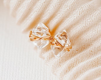 Herkimer Diamond Stud Earrings • Raw Quartz Crystals • 14K Gold, Rose Gold, Sterling Silver • Gift For Bridal, Anniversary, Mother's Day