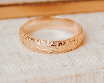 14k Gold Filled Ring, Gold Ring, Thick Gold Ring, Gold Band, Stacking Ring, Floral Ring, Simple Gold Ring, Gold Filled Ring, Thick Ring