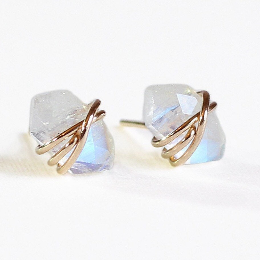 Rainbow Moonstone Stud Earrings Moonstone Earrings June Etsy